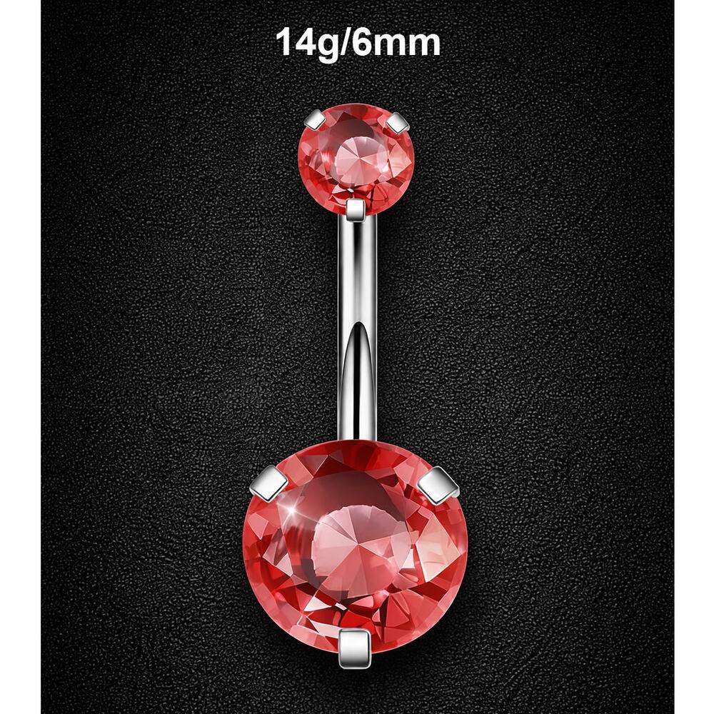 14g Silver Red CZ Stainless Steel Belly Ring Hypoallergenic+Replacement Head 6mm